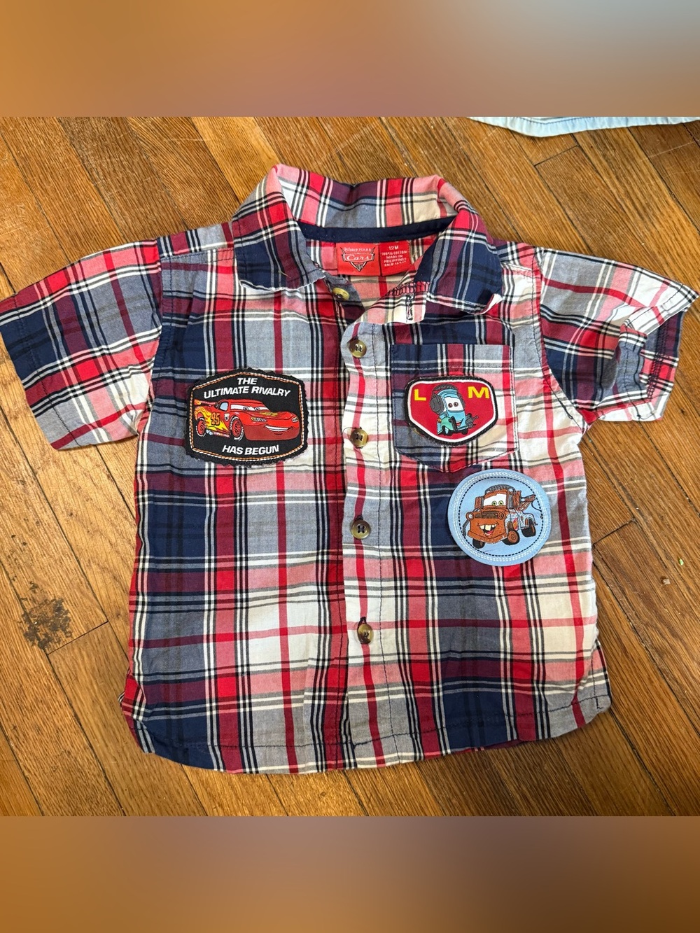 Disney Cars 2 Vintage Baby Boy’s Plaid Button-Down Shirt - Size 12 Months